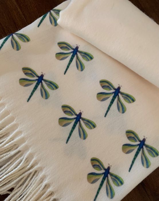 Dragonflies handprinted onto a luxurious Cashmere Blend Scarf